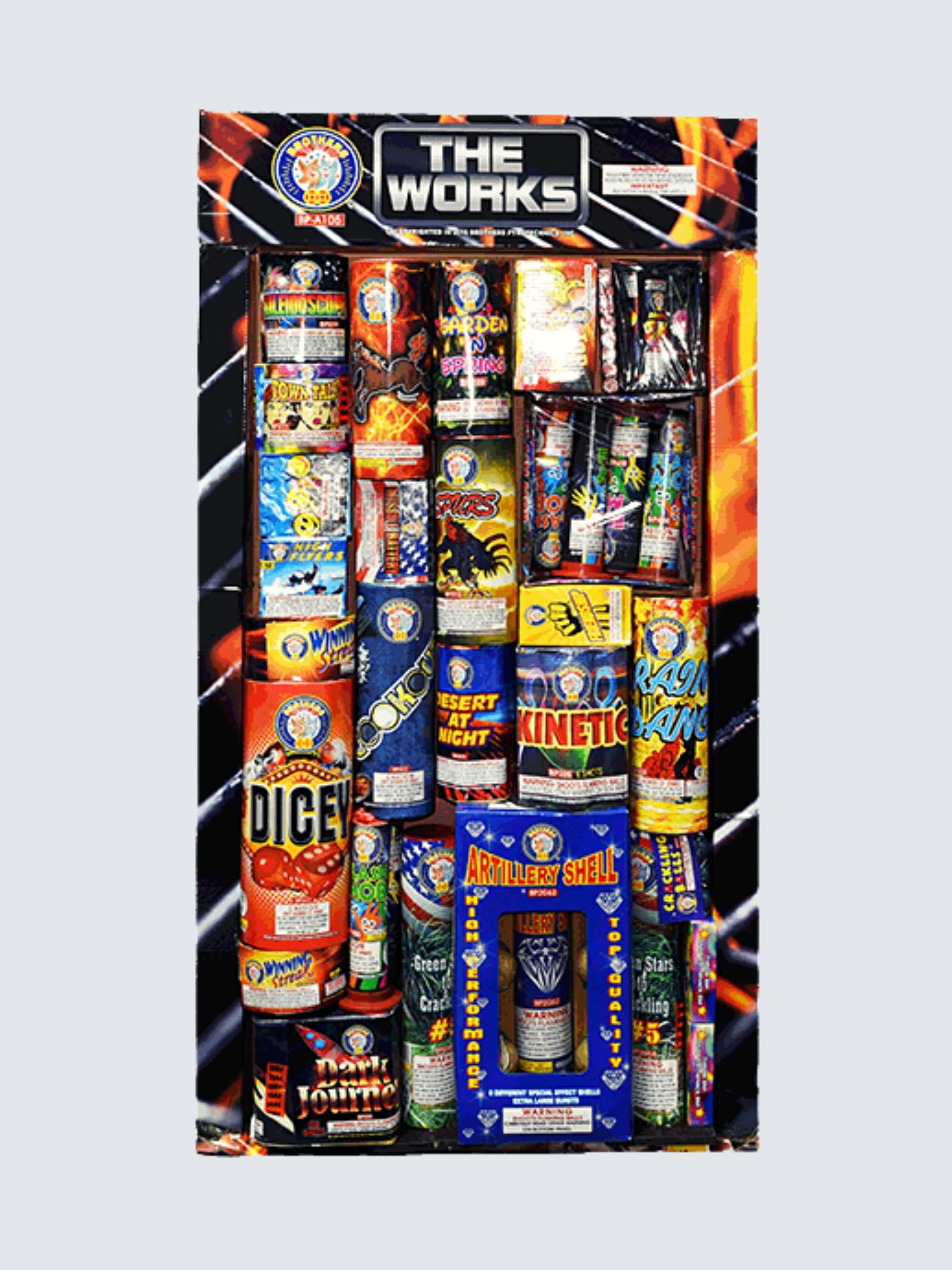 The Works | Aerial & Ground Mix Variety Assortment by Brothers Pyrotechnics -Shop Online for X-tra Large Select Kit™ at Elite Fireworks!