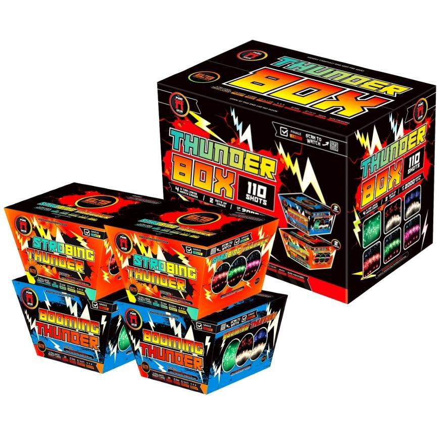 Thunder Box™ | 110 Shot Box Kit™ - Booming Thunder™ - Strobing Thunder™ by Pyro Jinja® -Shop Online for X-tra Large Cake™ at Elite Fireworks!
